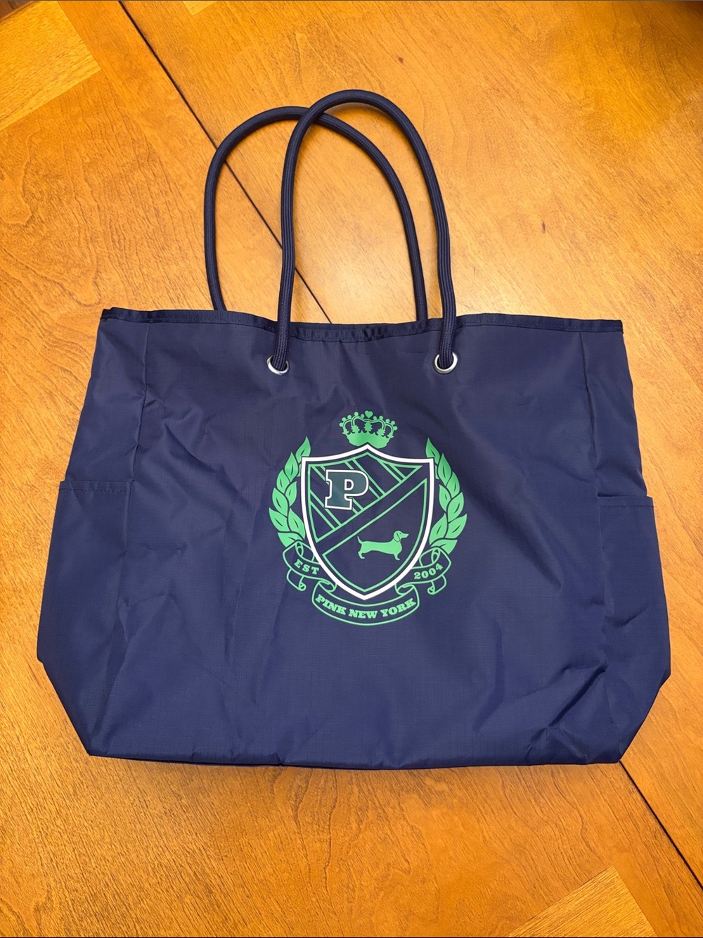 PINK Victoria's Secret Navy Tote with Green Crest